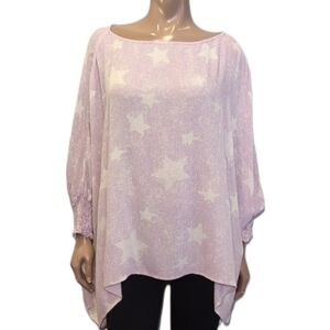 3/$20 Oddy Oversized Star Print Top Long Batwing Sleeve Smocked Cuff Asymmetric